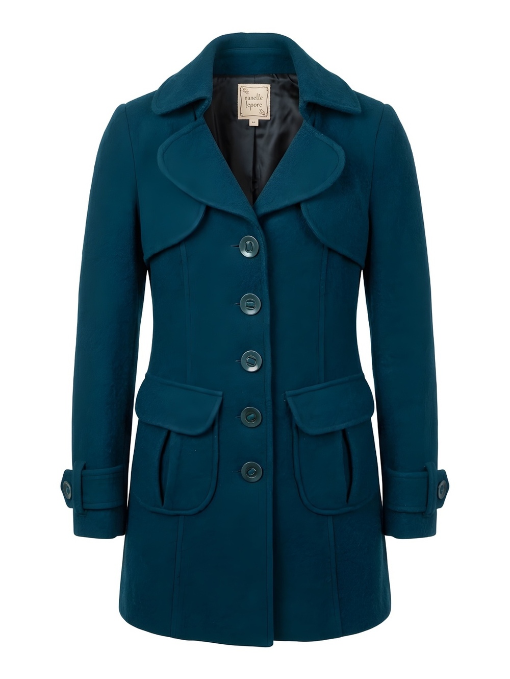 Nanette Lepore Womens Teal Wool Boucle Coat Cropped Collar Size XS